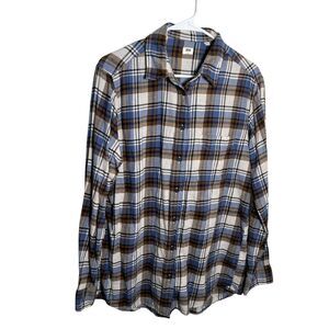Uniqlo Plaid Shirt Women's Large Brown Blue Long Sleeve Fall Button Up